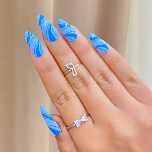 Oceanic Haze – Multi-Dimensional Fluid Art Press-On Nails (Set Of 24)