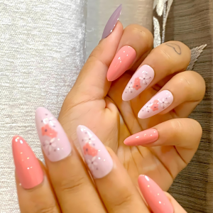 Spring Medley - Long Almond, Glass Finish Press On Nails