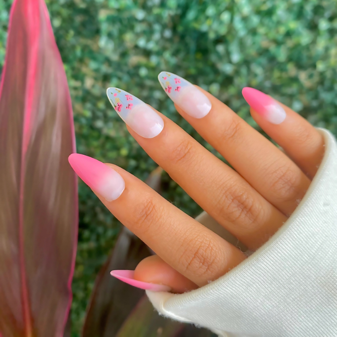 Spring Blossom Pink Ombré Long Almond Press On Nails (Set Of 24)