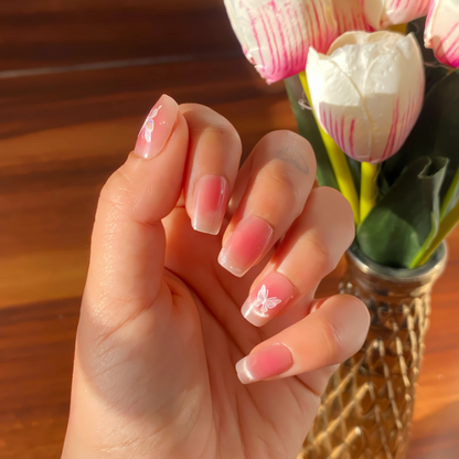 Coquette Blush Butterfly Short Square Cat-Eye Press On Nails (Set Of 24)