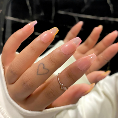 Sheer Sorbet Ballerina Micro-French Medium Coffin Press On Nails ( Set Of 24)