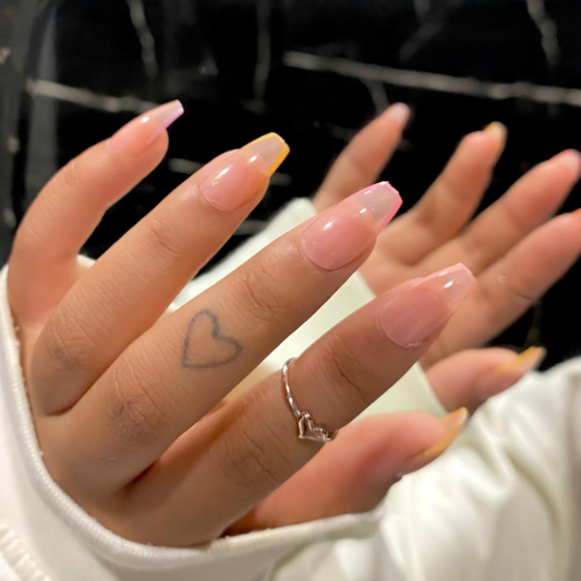 Sheer Sorbet Ballerina Micro-French Medium Coffin Press On Nails ( Set Of 24)