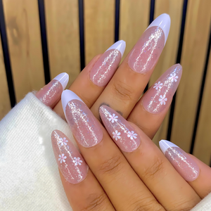 Fairy Dust Floral Bloom Long Almond Press On Nails (Set Of 24)
