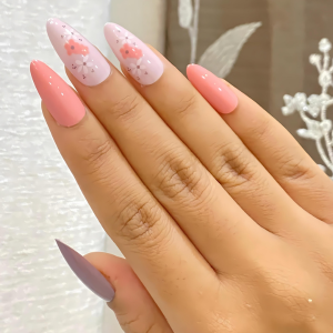 Spring Medley - Long Almond, Glass Finish Press On Nails