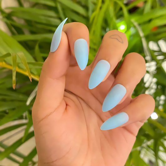 Baby Blue Cloud Long Almond Press On Nails