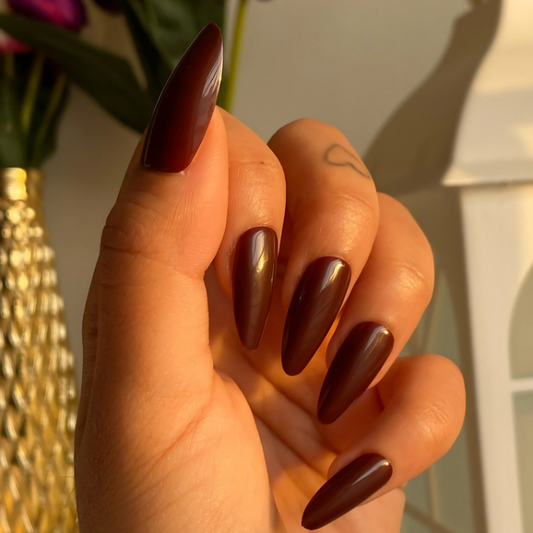 Rich Chocolate Aura Long Almond Press On Nails (Set Of  24)