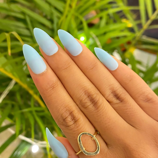 Baby Blue Cloud Long Almond Press On Nails