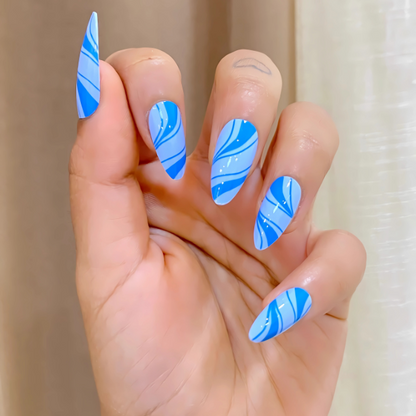Oceanic Haze – Multi-Dimensional Fluid Art Press-On Nails (Set Of 24)
