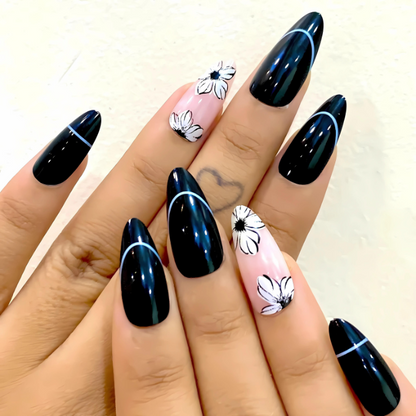 Midnight Poison – Dark Floral Aesthetic Press-On Nails (Baddie Edit)