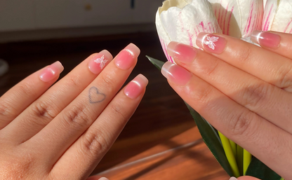 Coquette Blush Butterfly Short Square Cat-Eye Press On Nails (Set Of 24)