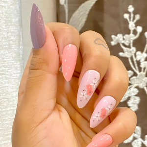 Spring Medley - Long Almond, Glass Finish Press On Nails