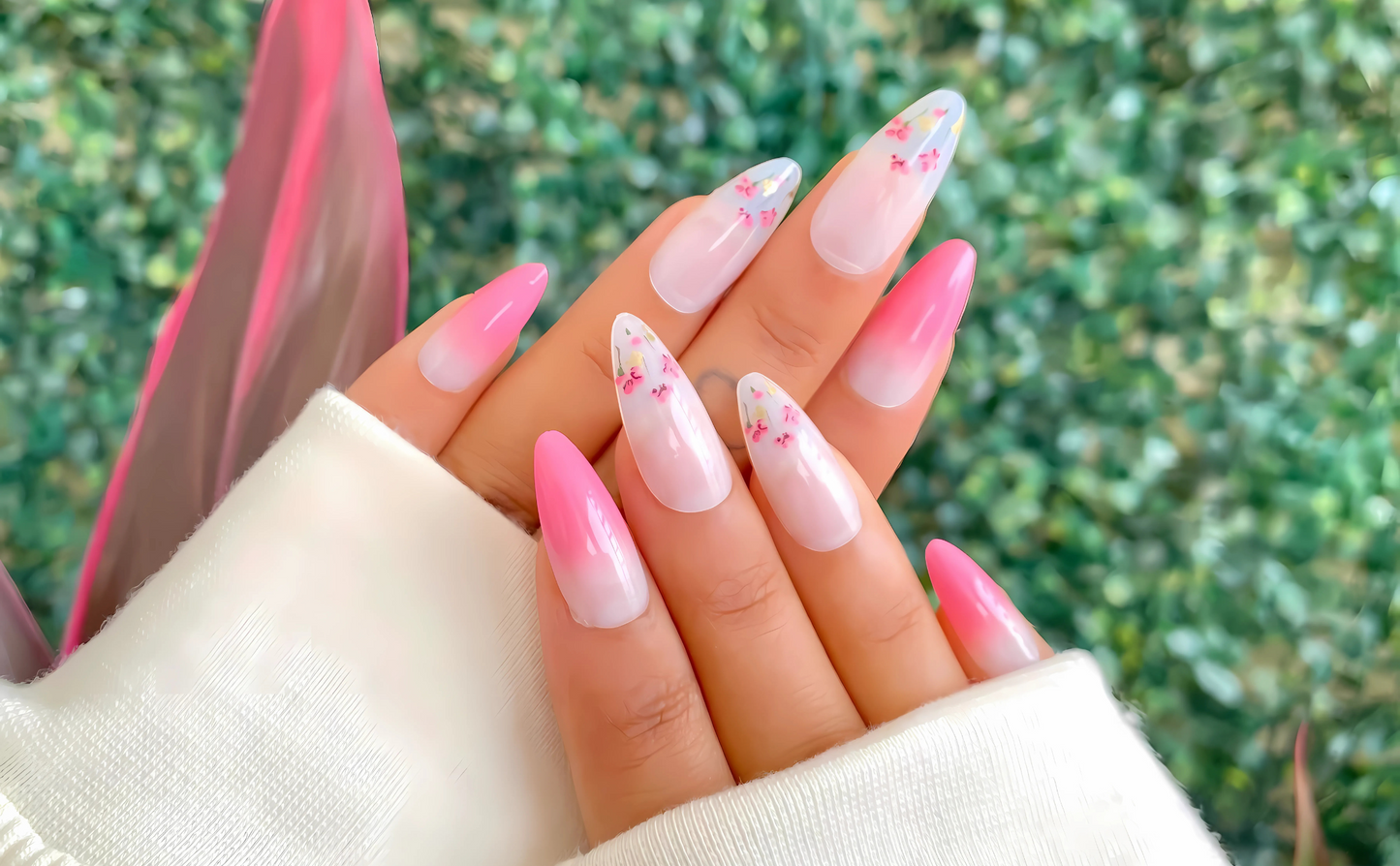 Spring Blossom Pink Ombré Long Almond Press On Nails (Set Of 24)