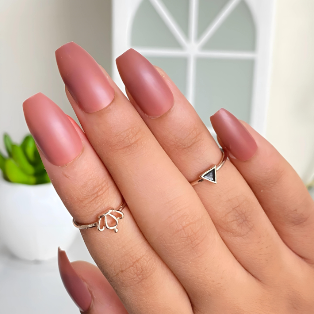 Cashmere Rose Medium Coffin Matte Finish Press On Nails