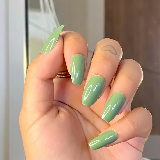 Sage Oasis Medium Coffin High-Shine Press On Nails