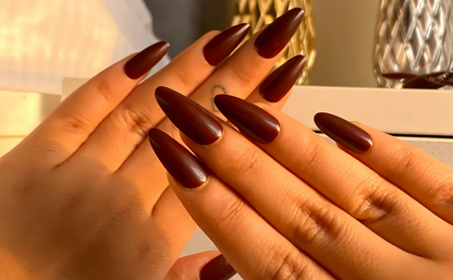 Rich Chocolate Aura Long Almond Press On Nails (Set Of  24)