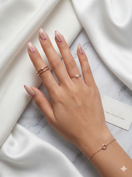 Modern Muse – Geometric Magenta Almond Press-On Nails