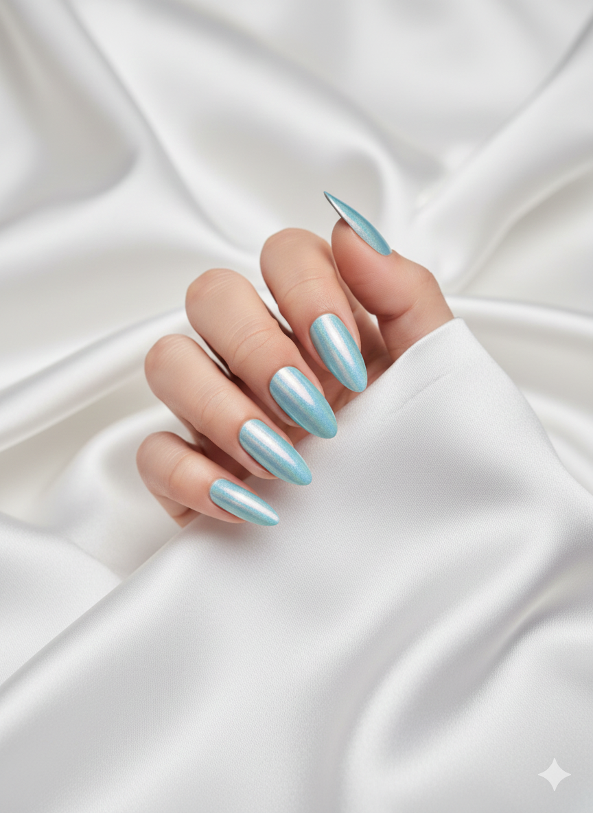 Icy Pearl	Long Almond Press On Nails