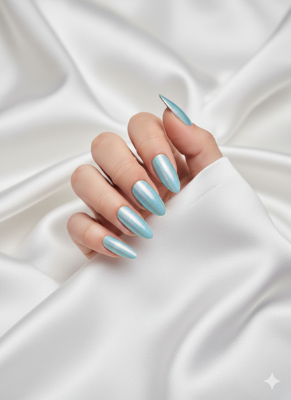 Icy Pearl	Long Almond Press On Nails