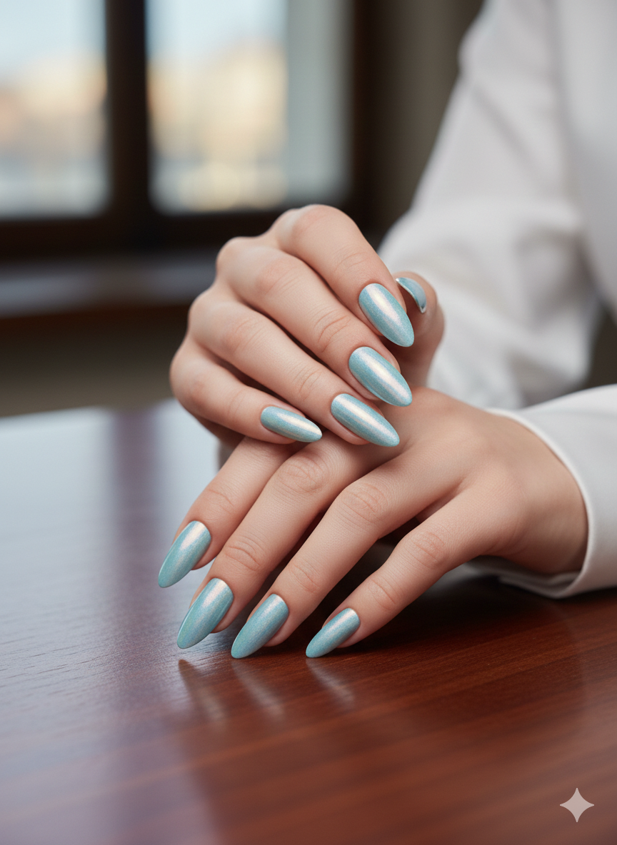 Icy Pearl	Long Almond Press On Nails