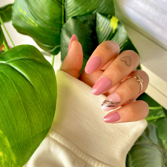 Vintage Blush – Artistic Stripe Almond Press-On Nails