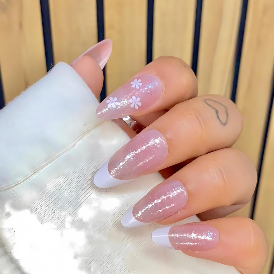 Fairy Dust Floral Bloom Long Almond Press On Nails (Set Of 24)