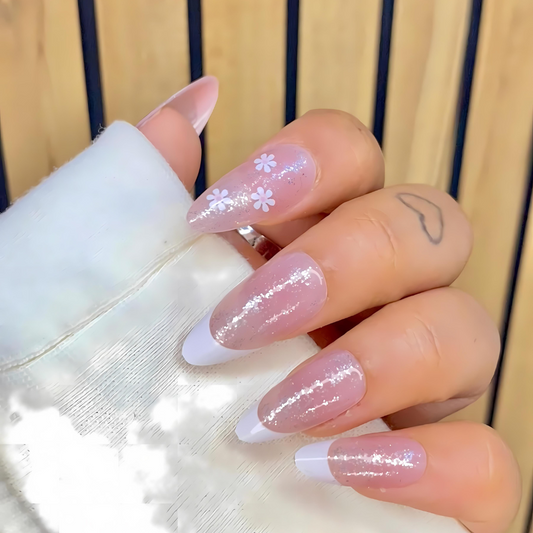 Fairy Dust Floral Bloom Long Almond Press On Nails (Set Of 24)