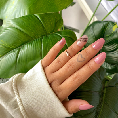 Vintage Blush – Artistic Stripe Almond Press-On Nails