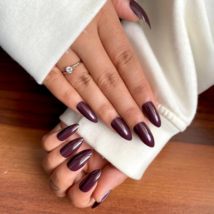 Dark Plum, Long Almond, High-Gloss and Press On Nails