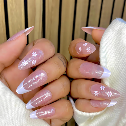 Fairy Dust Floral Bloom Long Almond Press On Nails (Set Of 24)