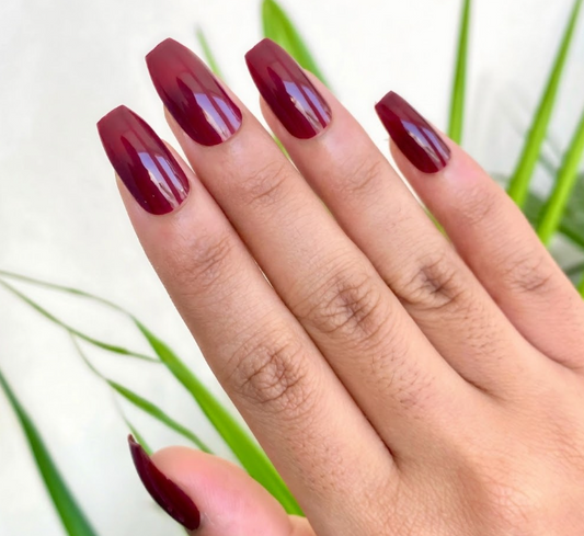 Midnight Cherry Medium Coffin High-Shine Press On Nails